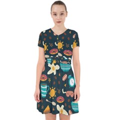 Seamless pattern with breakfast symbols morning coffee Adorable in Chiffon Dress