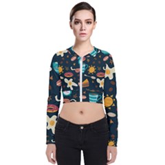 Seamless pattern with breakfast symbols morning coffee Long Sleeve Zip Up Bomber Jacket