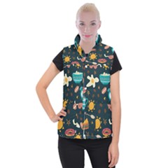 Seamless pattern with breakfast symbols morning coffee Women s Button Up Vest