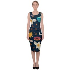 Seamless pattern with breakfast symbols morning coffee Sleeveless Pencil Dress