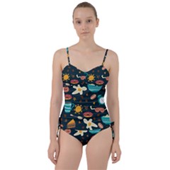 Seamless pattern with breakfast symbols morning coffee Sweetheart Tankini Set