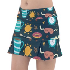 Seamless pattern with breakfast symbols morning coffee Tennis Skorts