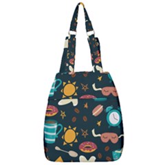 Seamless pattern with breakfast symbols morning coffee Center Zip Backpack