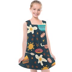 Seamless pattern with breakfast symbols morning coffee Kids  Cross Back Dress