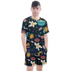 Seamless pattern with breakfast symbols morning coffee Men s Mesh Tee and Shorts Set