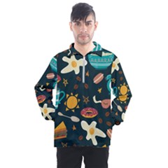 Seamless pattern with breakfast symbols morning coffee Men s Half Zip Pullover