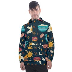 Seamless pattern with breakfast symbols morning coffee Men s Front Pocket Pullover Windbreaker