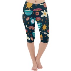 Seamless pattern with breakfast symbols morning coffee Lightweight Velour Cropped Yoga Leggings