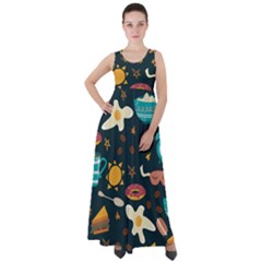 Seamless pattern with breakfast symbols morning coffee Empire Waist Velour Maxi Dress