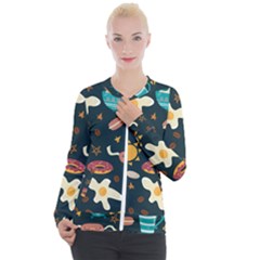 Seamless pattern with breakfast symbols morning coffee Casual Zip Up Jacket