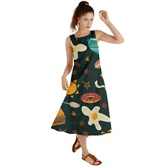 Seamless pattern with breakfast symbols morning coffee Summer Maxi Dress