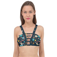 Seamless pattern with breakfast symbols morning coffee Cage Up Bikini Top