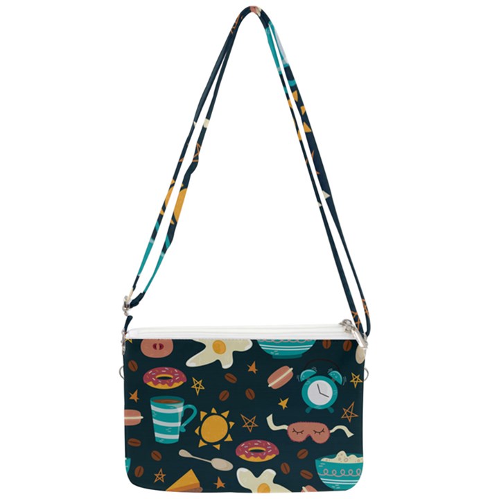 Seamless pattern with breakfast symbols morning coffee Double Gusset Crossbody Bag