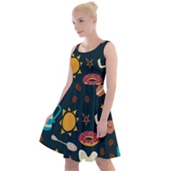 Seamless pattern with breakfast symbols morning coffee Knee Length Skater Dress