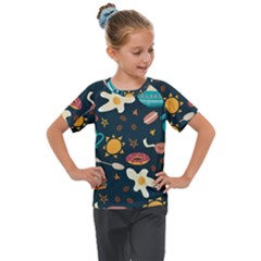 Seamless pattern with breakfast symbols morning coffee Kids  Mesh Piece Tee