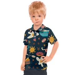 Seamless pattern with breakfast symbols morning coffee Kids  Polo Tee