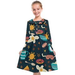 Seamless Pattern With Breakfast Symbols Morning Coffee Kids  Midi Sailor Dress