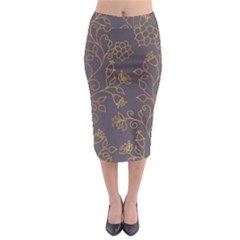 Seamless Pattern Gold Floral Ornament Dark Background Fashionable Textures Golden Luster Midi Pencil Skirt by BangZart