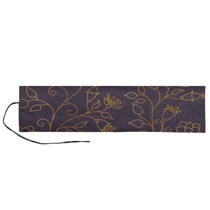 Seamless pattern gold floral ornament dark background fashionable textures golden luster Roll Up Canvas Pencil Holder (L)