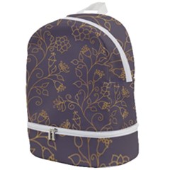 Seamless Pattern Gold Floral Ornament Dark Background Fashionable Textures Golden Luster Zip Bottom Backpack