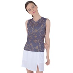 Seamless Pattern Gold Floral Ornament Dark Background Fashionable Textures Golden Luster Women s Sleeveless Sports Top