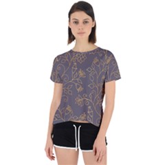 Seamless Pattern Gold Floral Ornament Dark Background Fashionable Textures Golden Luster Open Back Sport Tee