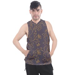 Seamless Pattern Gold Floral Ornament Dark Background Fashionable Textures Golden Luster Men s Sleeveless Hoodie by BangZart