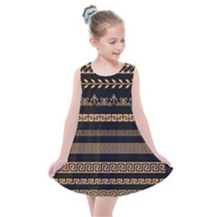 Set Antique Greek Borders Seamless Ornaments Golden Color Black Background Flat Style Greece Concept Kids  Summer Dress by BangZart