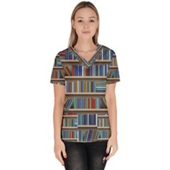 Bookshelf Women s V-neck Scrub Top by BangZart