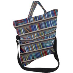 Bookshelf Fold Over Handle Tote Bag by BangZart