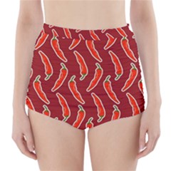 Chili Pattern Red High-waisted Bikini Bottoms by BangZart