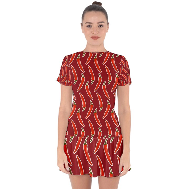 Chili pattern red Drop Hem Mini Chiffon Dress