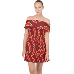 Chili Pattern Red Off Shoulder Chiffon Dress by BangZart