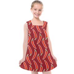 Chili Pattern Red Kids  Cross Back Dress by BangZart