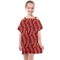 Chili Pattern Red Kids  One Piece Chiffon Dress by BangZart