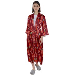 Chili Pattern Red Maxi Satin Kimono by BangZart