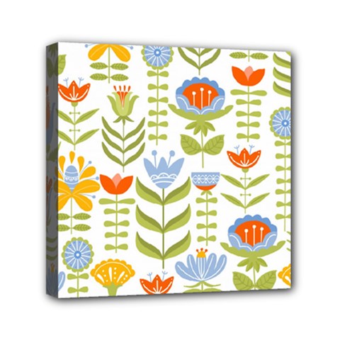 Seamless Pattern With Various Flowers Leaves Folk Motif Mini Canvas 6  X 6  (stretched) by BangZart