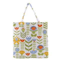 Seamless Pattern With Various Flowers Leaves Folk Motif Grocery Tote Bag by BangZart