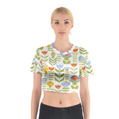 Seamless Pattern With Various Flowers Leaves Folk Motif Cotton Crop Top by BangZart