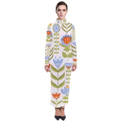 Seamless Pattern With Various Flowers Leaves Folk Motif Turtleneck Maxi Dress by BangZart