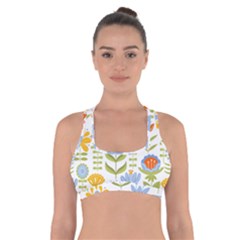 Seamless Pattern With Various Flowers Leaves Folk Motif Cross Back Sports Bra by BangZart