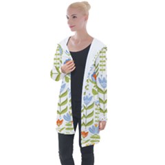 Seamless Pattern With Various Flowers Leaves Folk Motif Longline Hooded Cardigan by BangZart