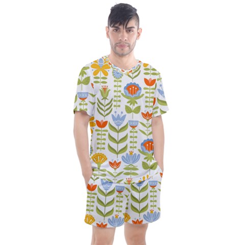 Seamless Pattern With Various Flowers Leaves Folk Motif Men s Mesh Tee And Shorts Set by BangZart