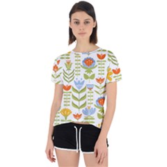 Seamless Pattern With Various Flowers Leaves Folk Motif Open Back Sport Tee