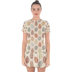 Seamless Pattern Colorful Easter Egg Flat Icons Painted Traditional Style Drop Hem Mini Chiffon Dress by BangZart