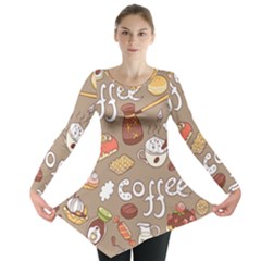 Vector Seamless Pattern With Doodle Coffee Equipment Long Sleeve Tunic  by BangZart