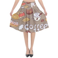 Vector Seamless Pattern With Doodle Coffee Equipment Flared Midi Skirt by BangZart