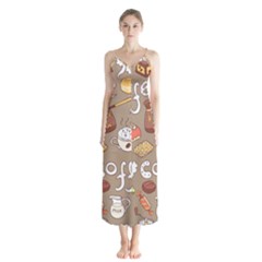 Vector Seamless Pattern With Doodle Coffee Equipment Button Up Chiffon Maxi Dress by BangZart