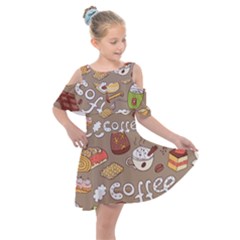 Vector Seamless Pattern With Doodle Coffee Equipment Kids  Shoulder Cutout Chiffon Dress by BangZart