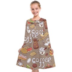 Vector Seamless Pattern With Doodle Coffee Equipment Kids  Midi Sailor Dress by BangZart